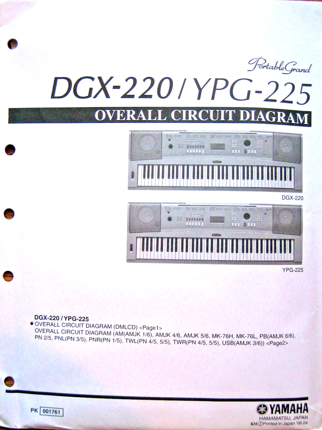 Yamaha DGX-220 YPG-225 Keyboard Original Overall Circuit Diagram Schematics.