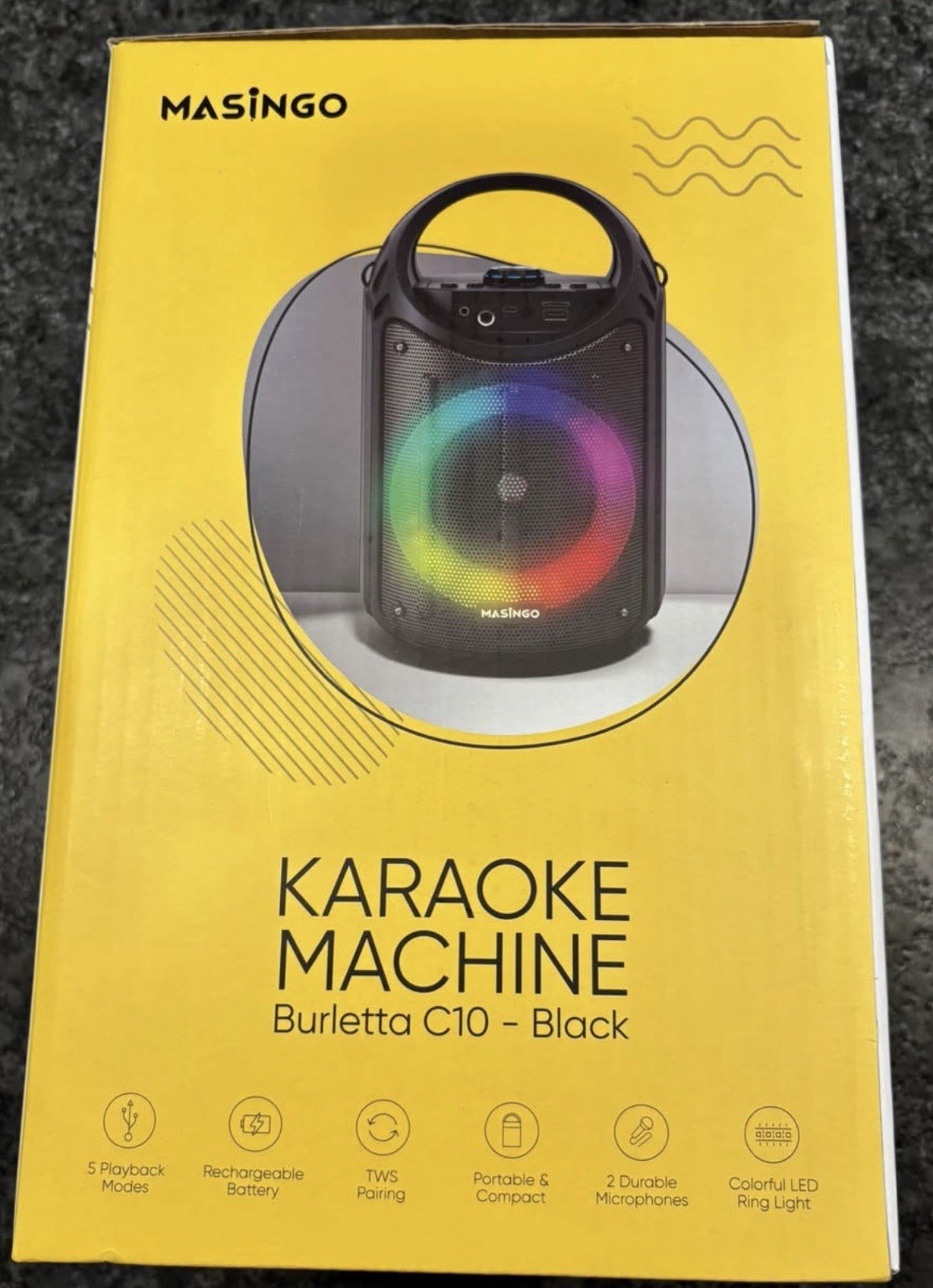 MASINGO Burletta C10 Portable Bluetooth Karaoke Machine Black w/ Wireless Mic