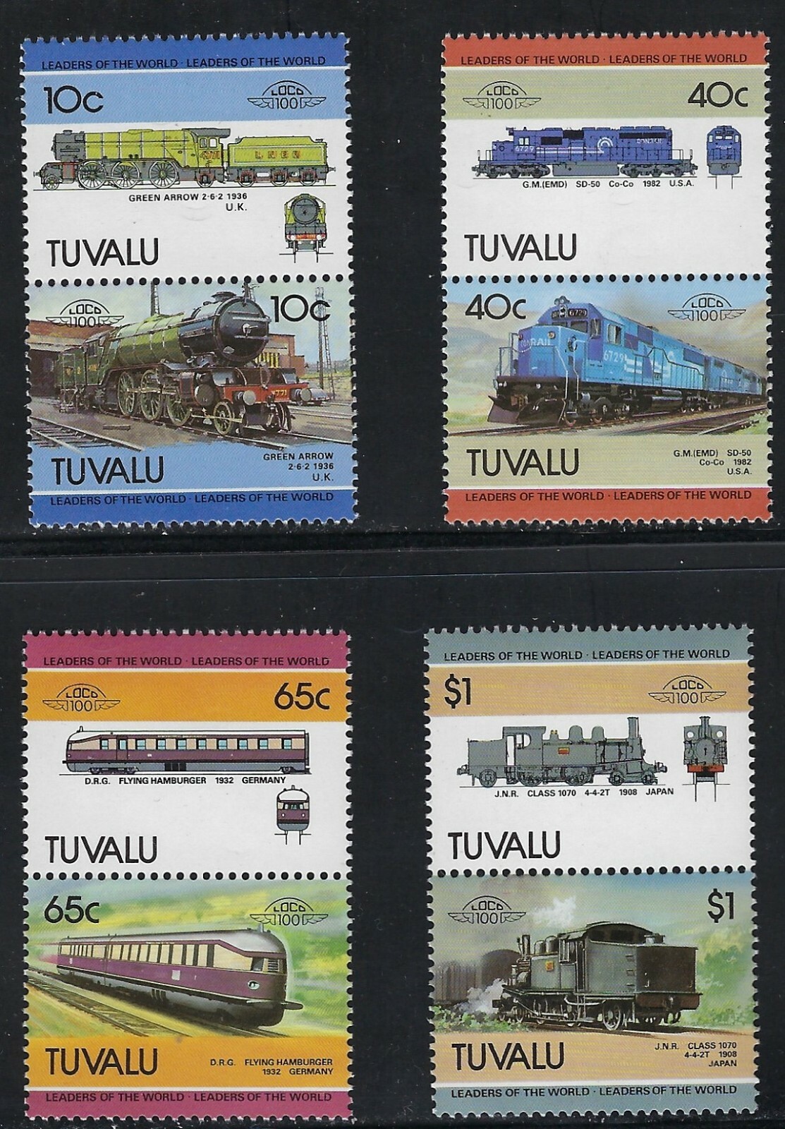 Trains (Pairs) on MNH Stamps from Tuvalu ............14Y.......A-614-4