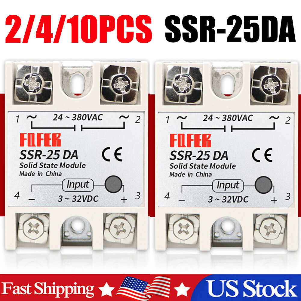 2-10Pcs SSR-25DA Solid State Relay Module 25A DC3-32V Input AC24-380V Output USA