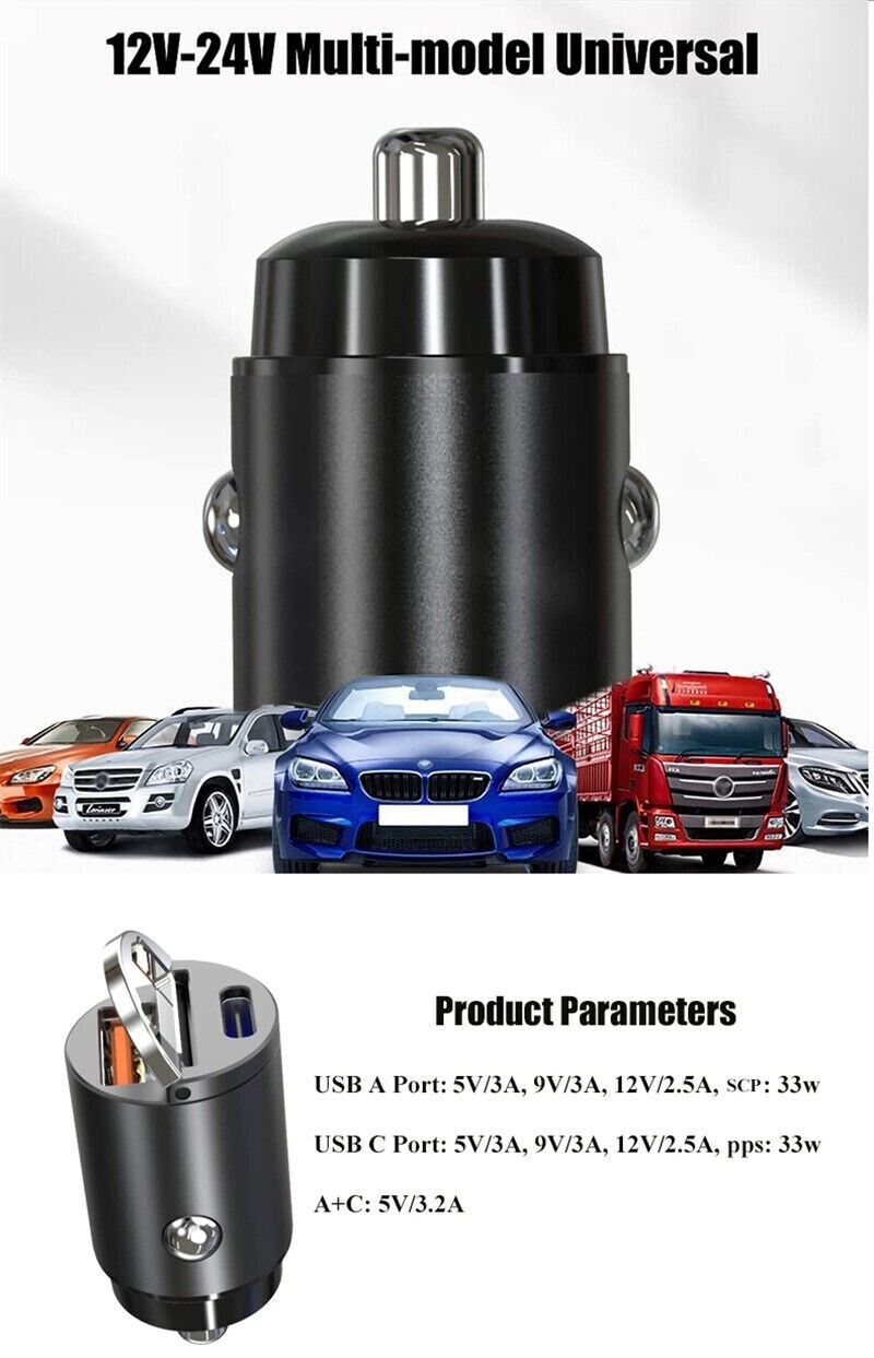 100W Super Fast Phone Car Charger Adapter USB Type C For iPhone Samsung Android