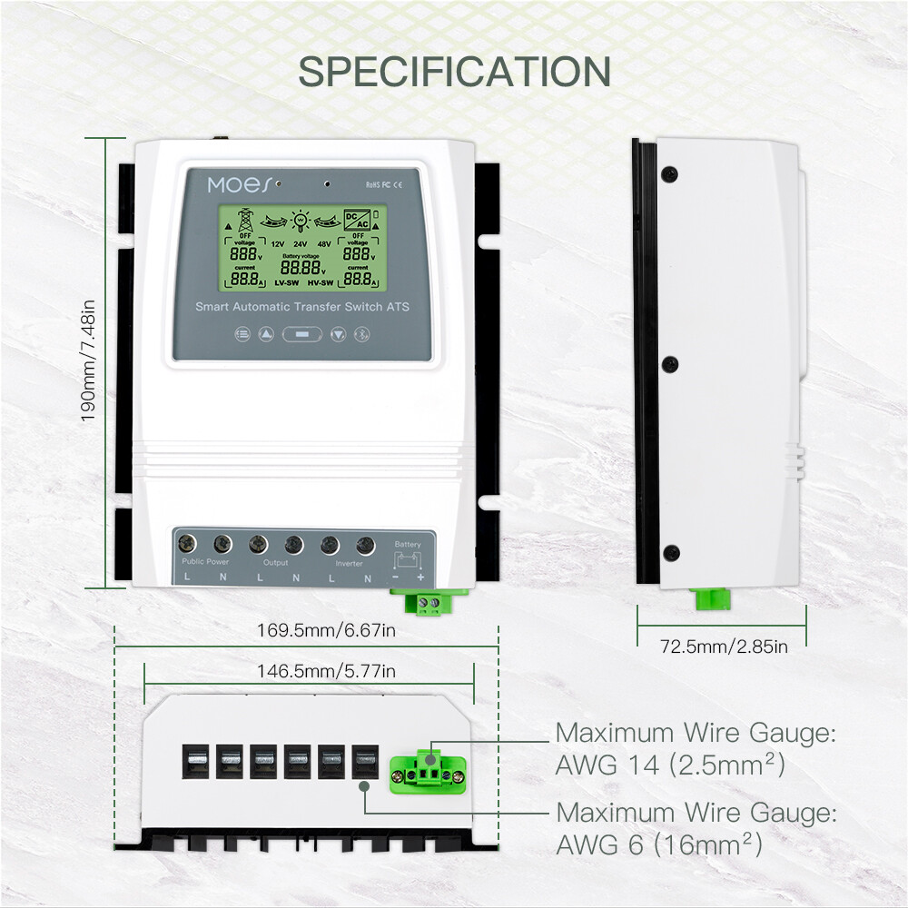 MOES 80A Smart Solar Wind Charge Controller Dual Power Automatic Transfer Switch