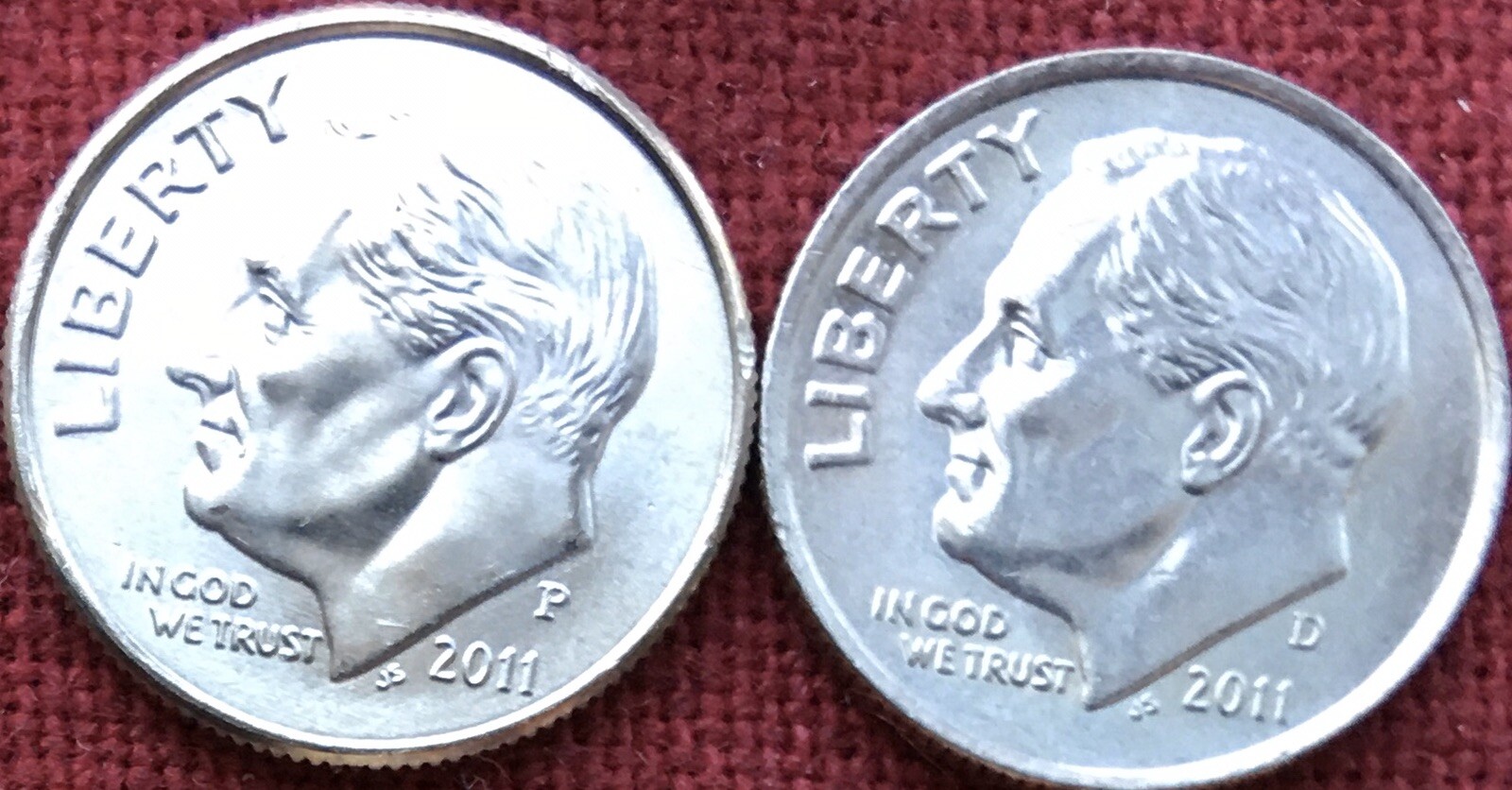 2011 P & D ROOSEVELT DIME UNCIRCULATED 2 COINS FROM OBW