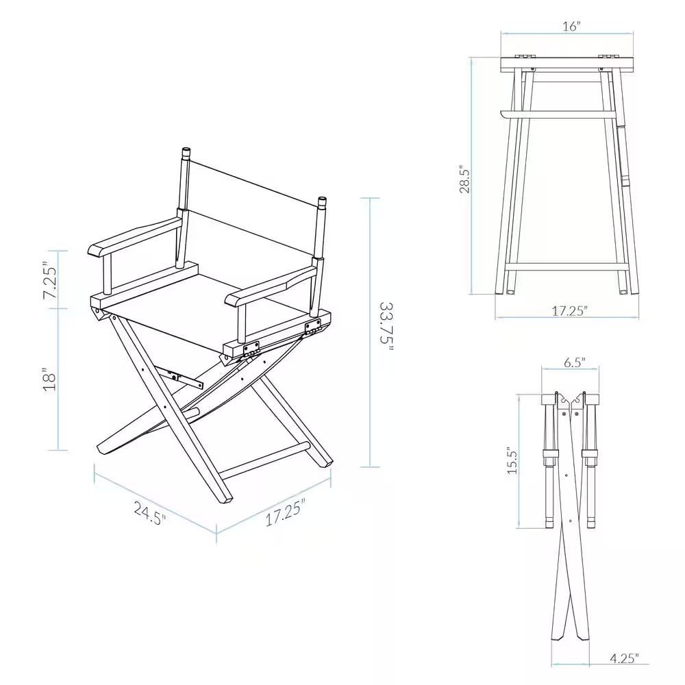 18 In. Seat Height Extra-Wide Natural Frame/Natural Canvas New, Solid Wood Foldi
