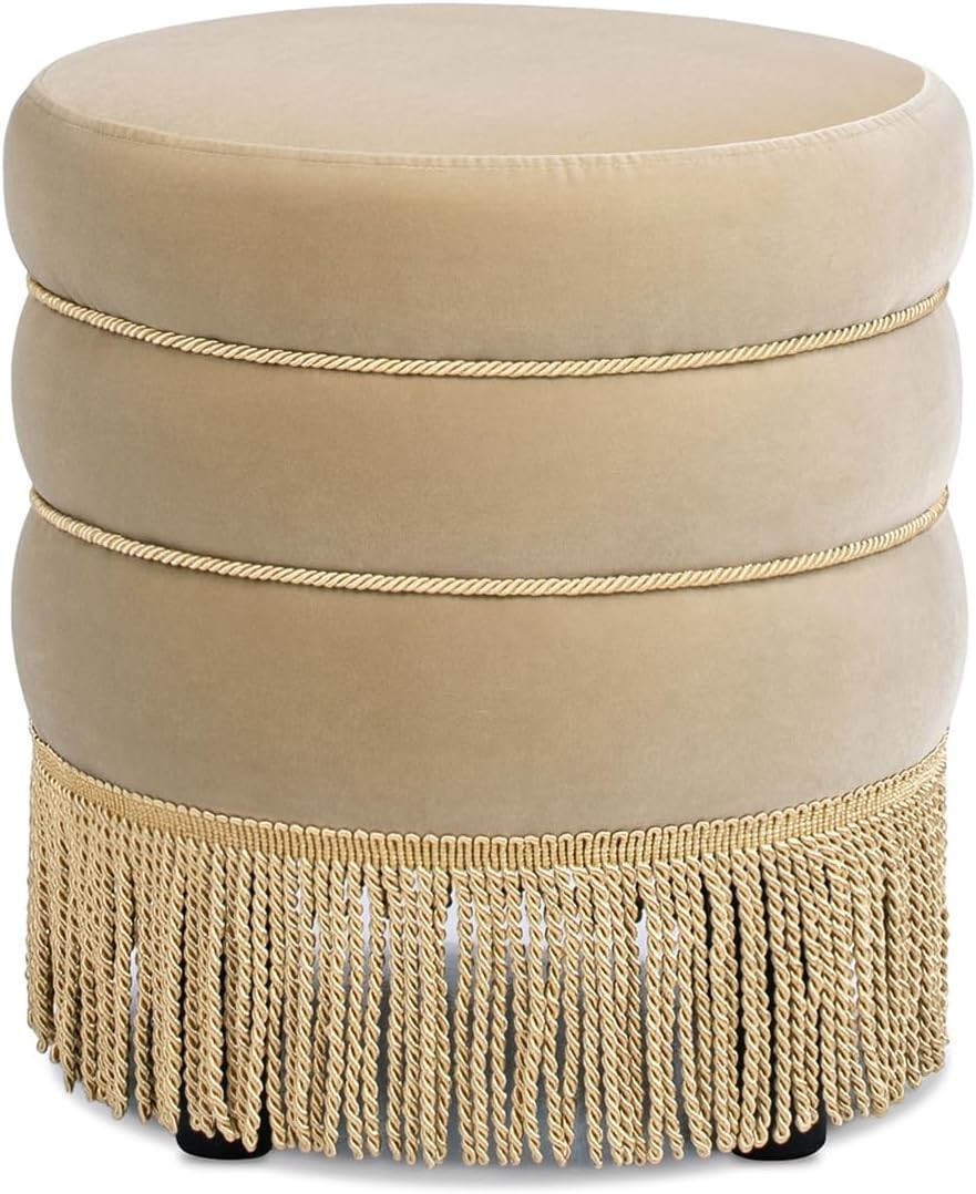 Jennifer Taylor Home Edward 17.5 Round Upholstered Ottoman with Bullion Fringe