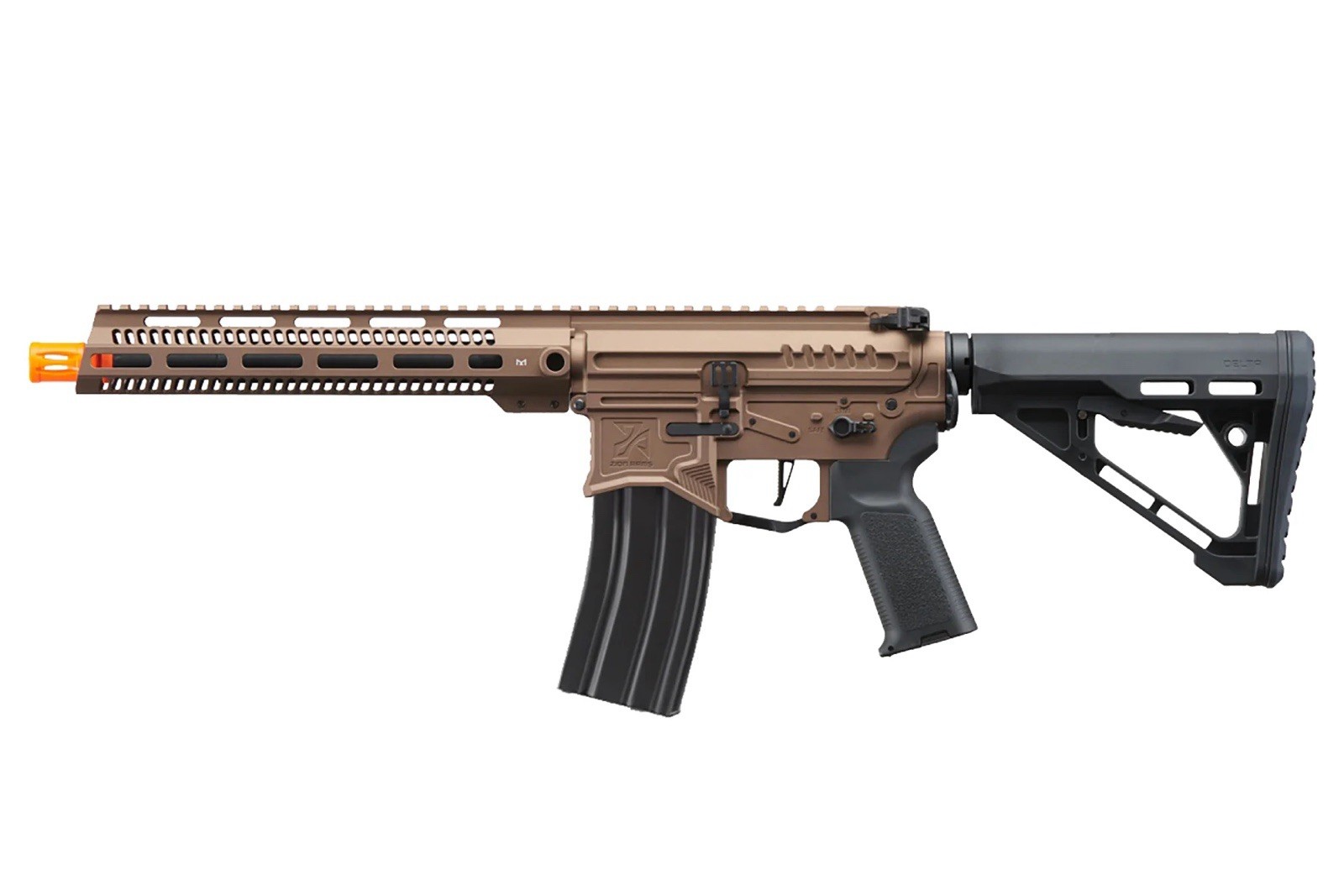 Zion Arms R15 AEG Airsoft Rifle, M-LOK Handguard, Adjustable Stock Tan/Black