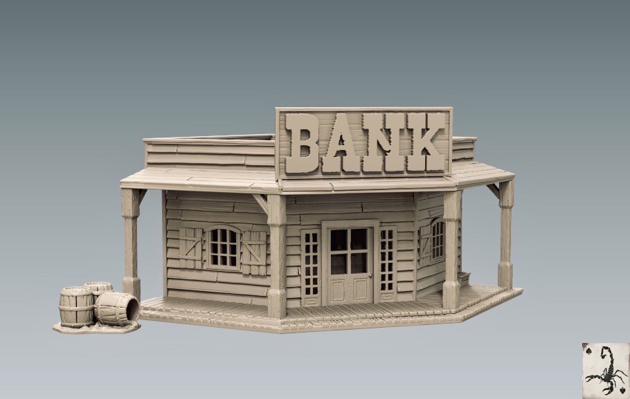 Black Scorpion Miniatures Town Bank Wild Old West Building Terrain Scenery 28mm