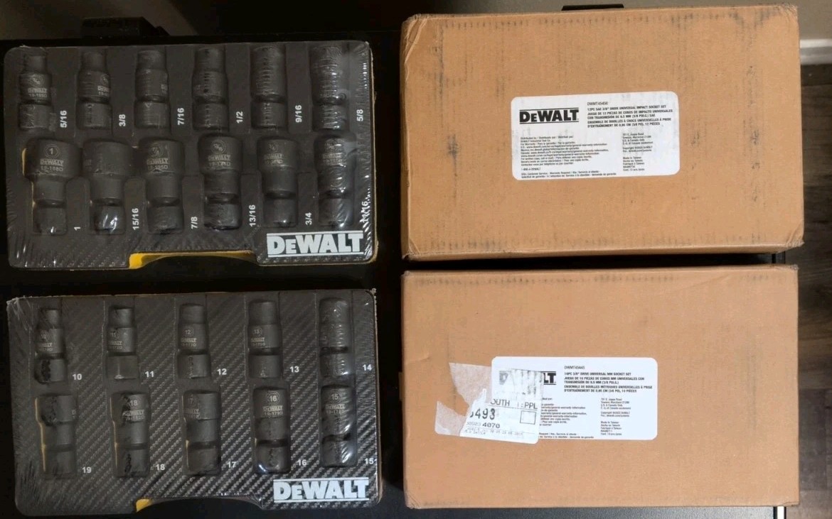 DEWALT 3/8 IMPACT SOCKET 12 PieceSAE Set DWMT 45450 & 10 Piece Metric Set 45445