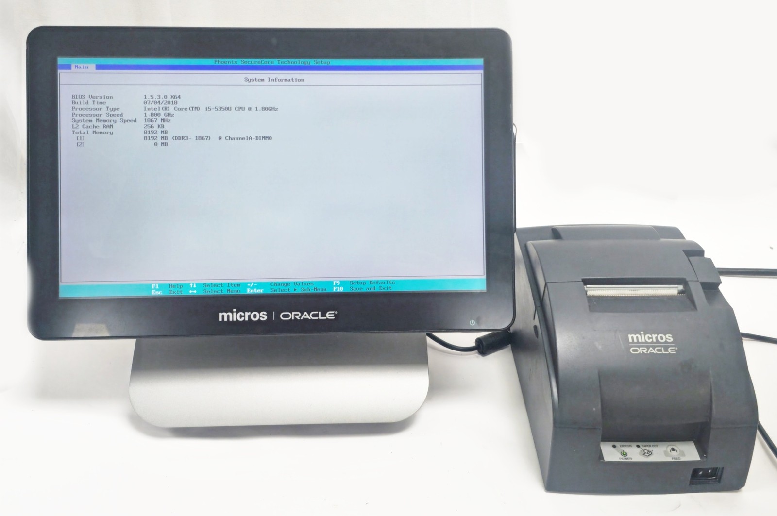 Oracle Micros Workstation 6 I5 15.6" 8GB 7321804(650) PoS Terminal W/Epson TM...