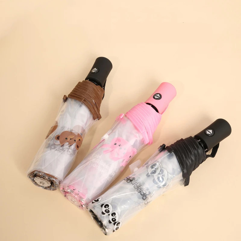 Umbrella Cute Panda,Brown Bear,Pink Rabbit Transparent Automatic Umbrella