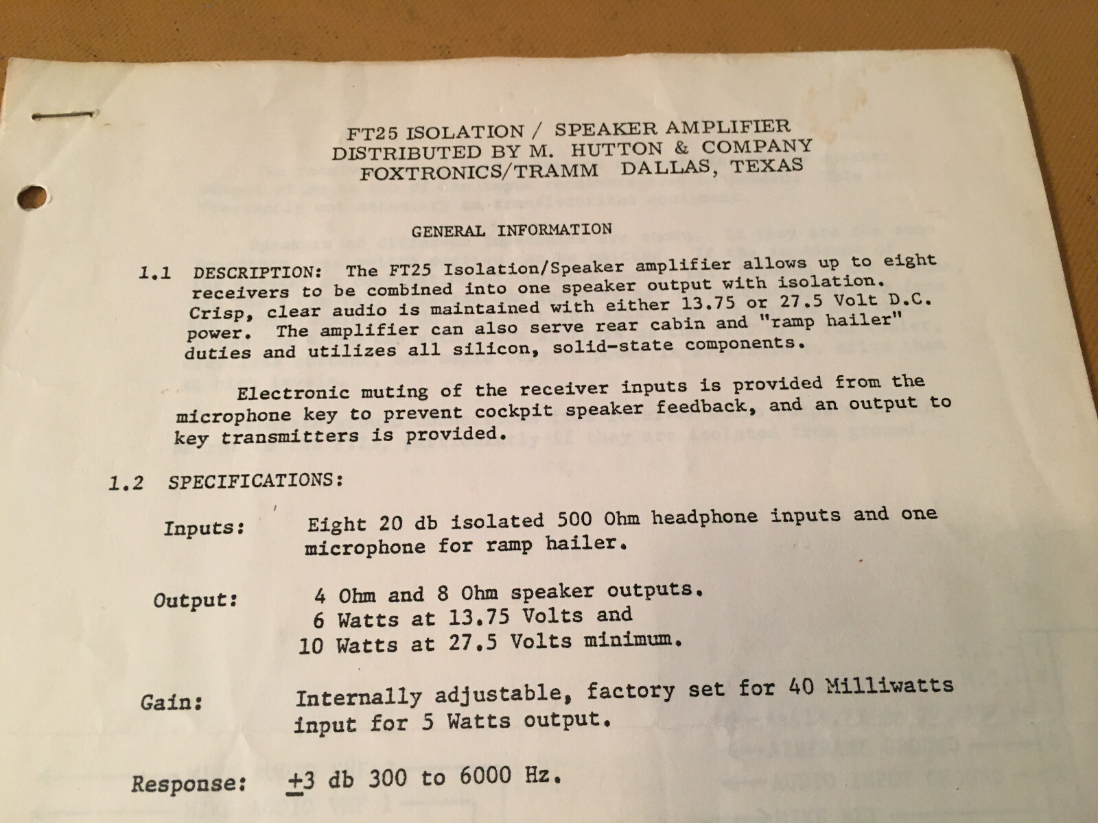 Foxtronics/Tramm FT-25 Audio Amp Install & Service Manual