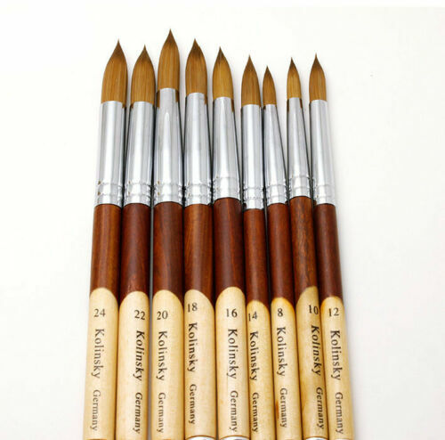Wood Kolinsky Nail Brushes Sizes 8-24 Nail Art Brush SHIPS FROM USA