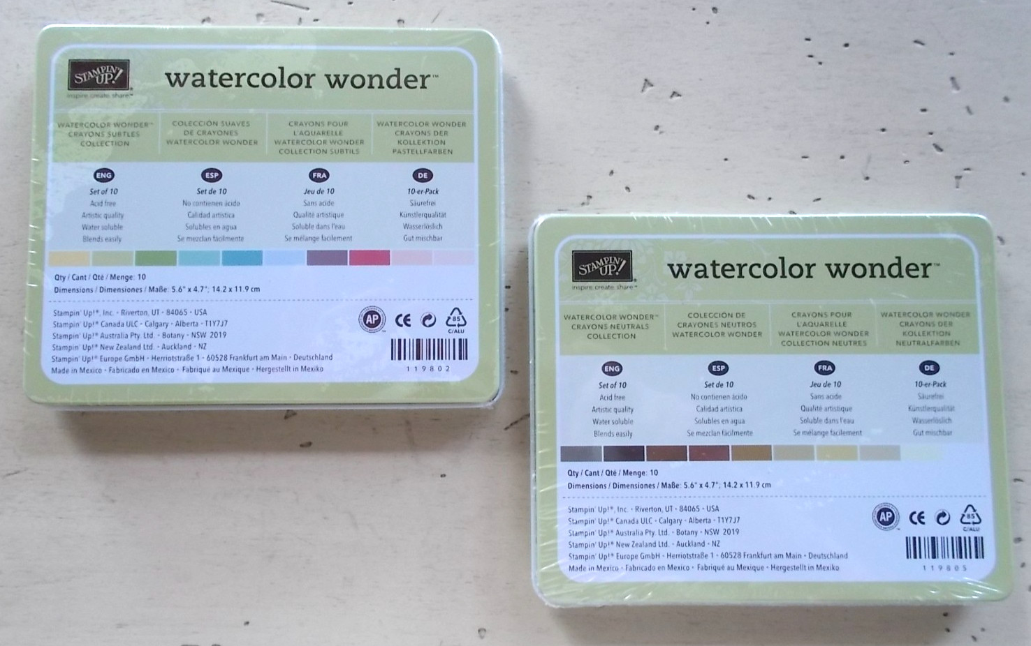 Lot 2 Stampin' Up! Watercolor Wonder Crayons Subtles & Neutrals 10 Each 20 Total
