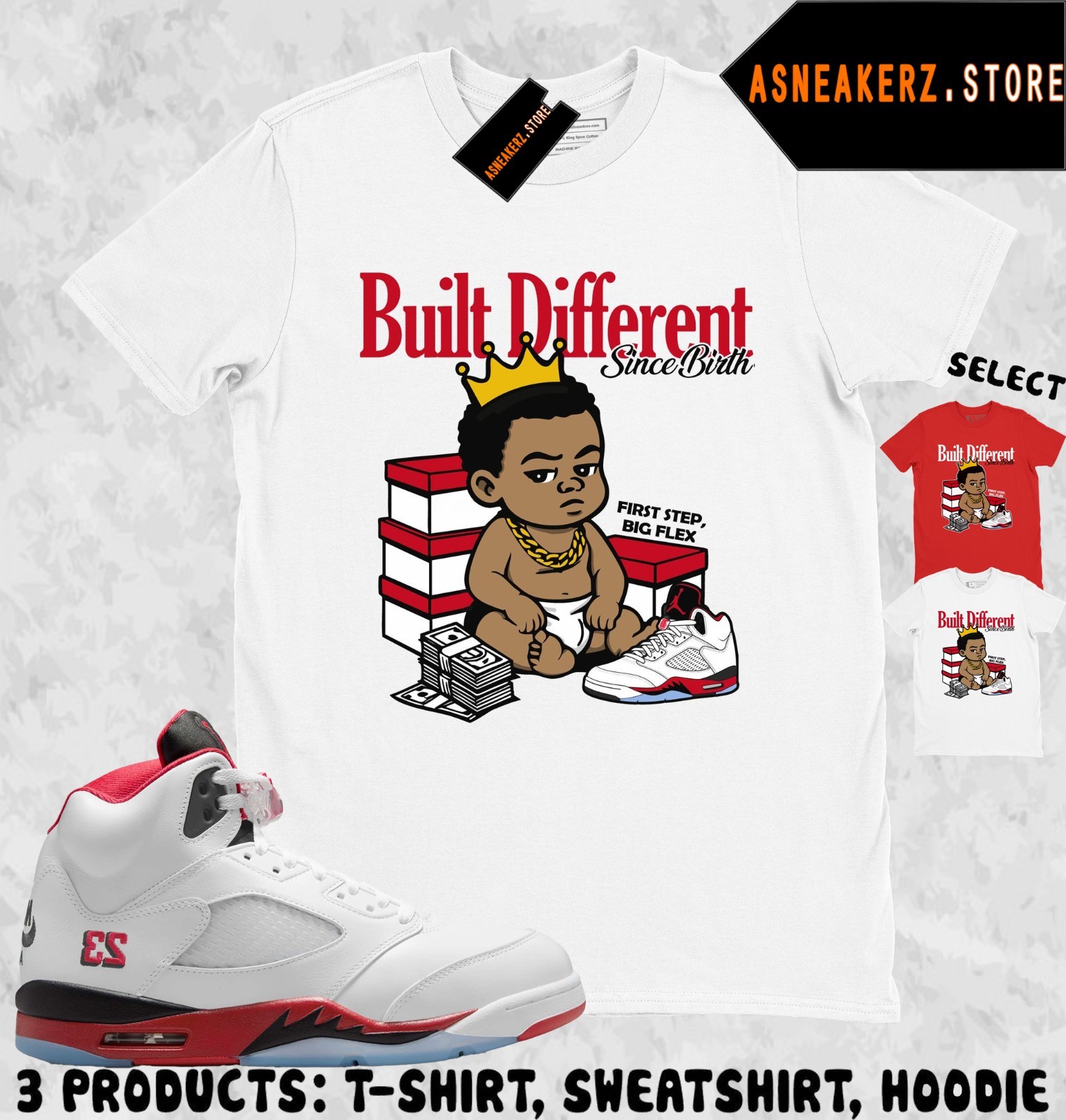 Shirt To Match AJ 5 OG Fire Red 2025 Sneaker Matching Tee Born Different T-Shirt