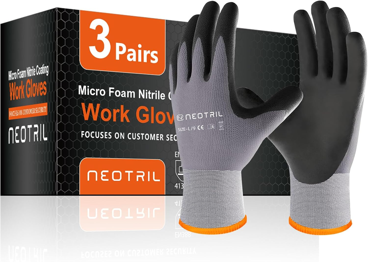 Nitrile Coated Safety Work Gloves - Microfoam, 3/6/12/36 Pairs, Nylon
