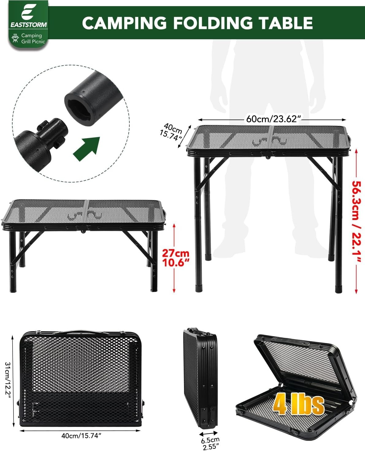 Compact 2Ft Portable Folding Table - Adjustable Height for Outdoor/Indoor Use