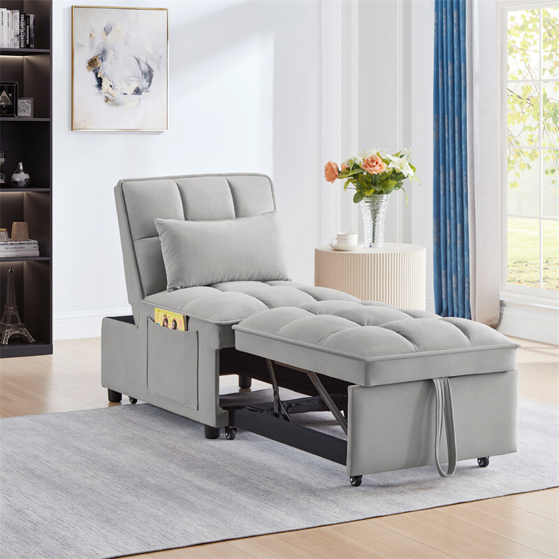 4-in-1 Multi-Function Single Sofa Bed, Sleeper Sofa Pull Out Couch Bed w/Pillows