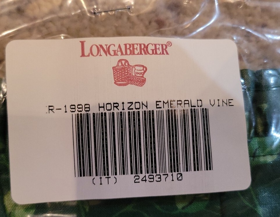 Longaberger 1998 Horizon of Hope Basket Fabric Liner Emerald Vine # 2493710 NEW!