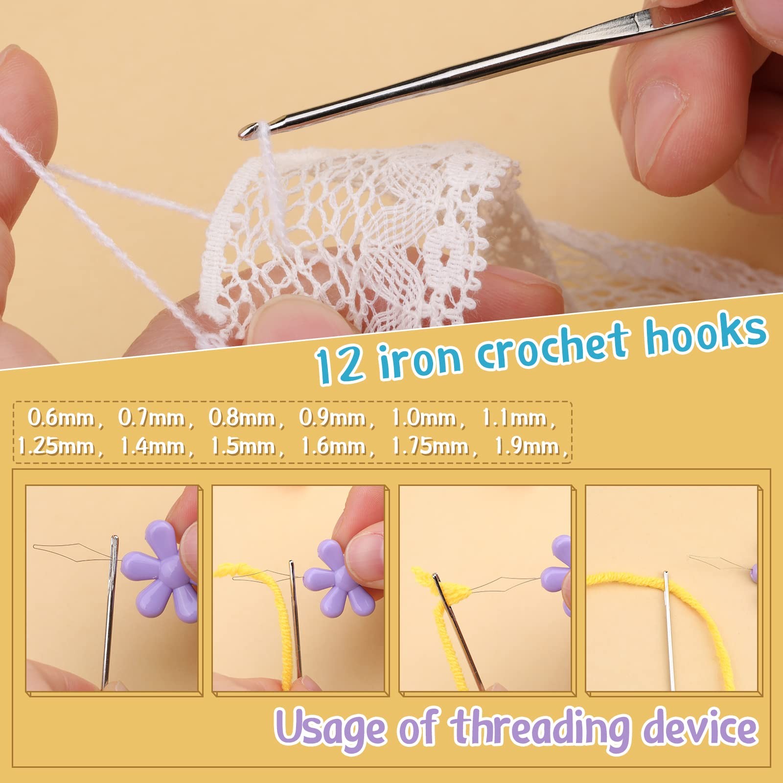 110 Pcs Crochet Hooks Set with Storage Case Craft Art Tools for Beginners