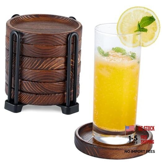 6Pcs Wooden Coasters for Drink-Acacia Wood Drink 6 Pieces - 4.3 x 4.3 inches