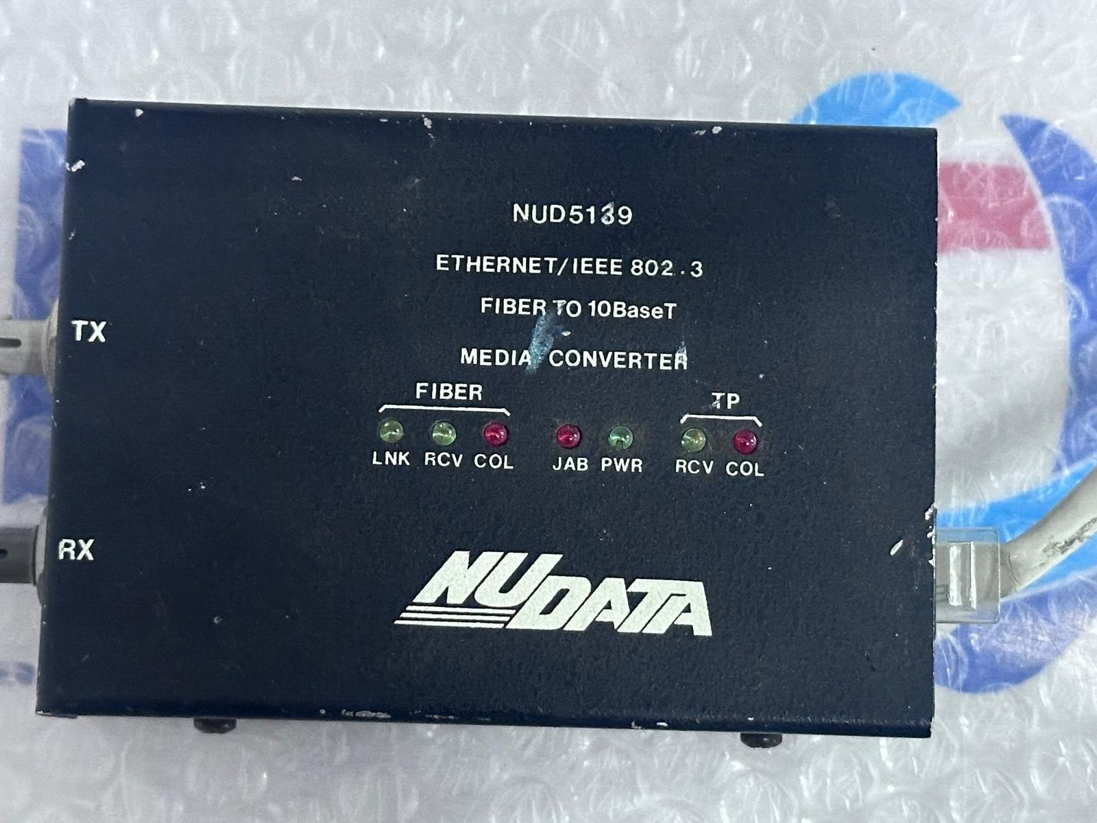 NUDATA ETHERNET/IEEE 802-3 FIBER TO 10BaseT MEDIA CONVERTER TX RX