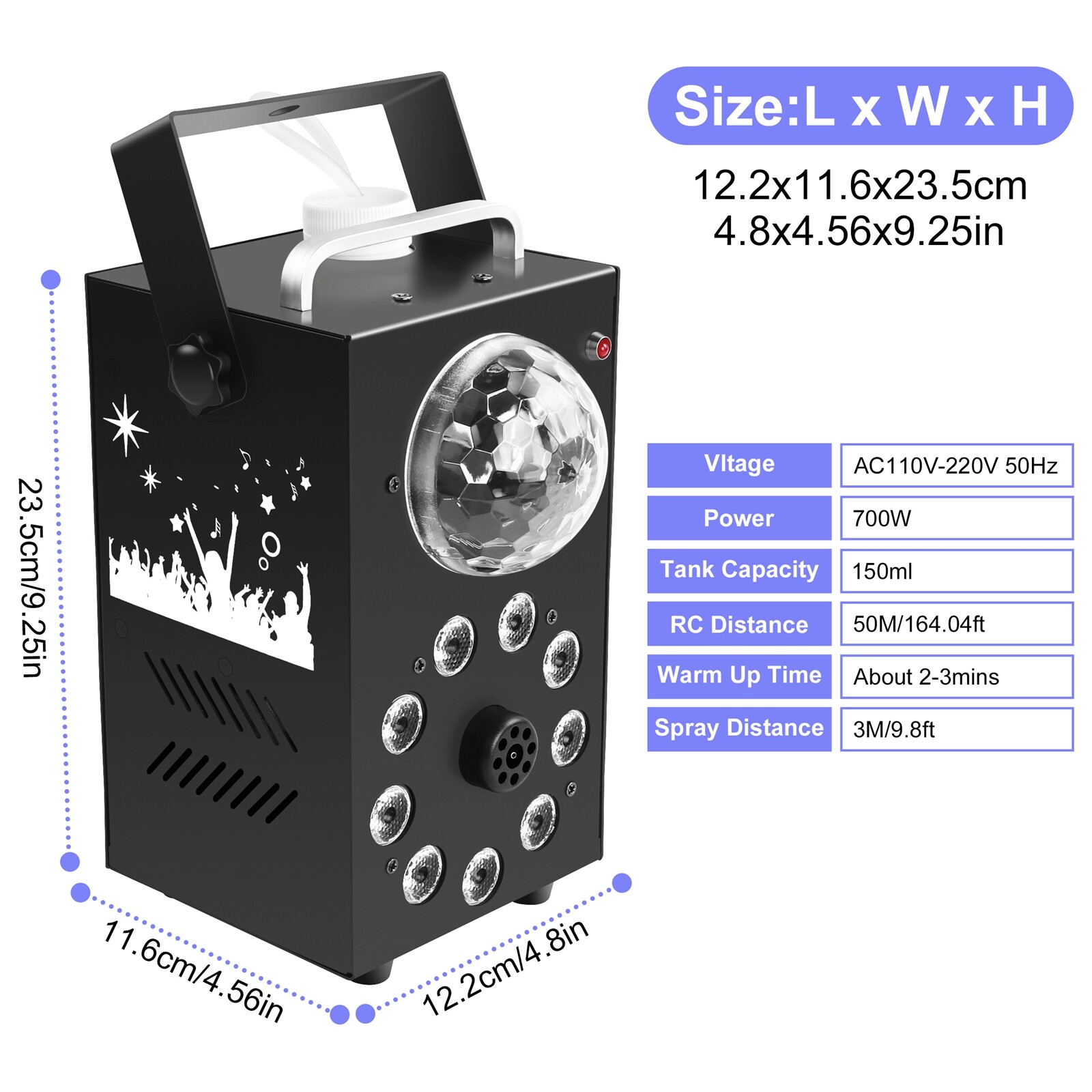 Smoke Fog Machine w/Disco Ball 700W LED RGB Stage DJ Party Lights Christmas