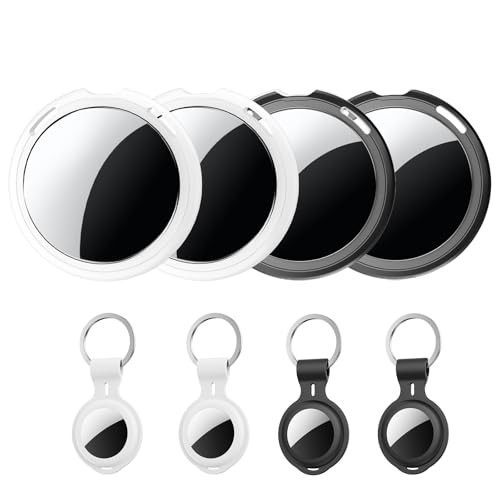 4 Pack Tracker Tags [Apple MFi Certified] Work with Apple Find Black+White