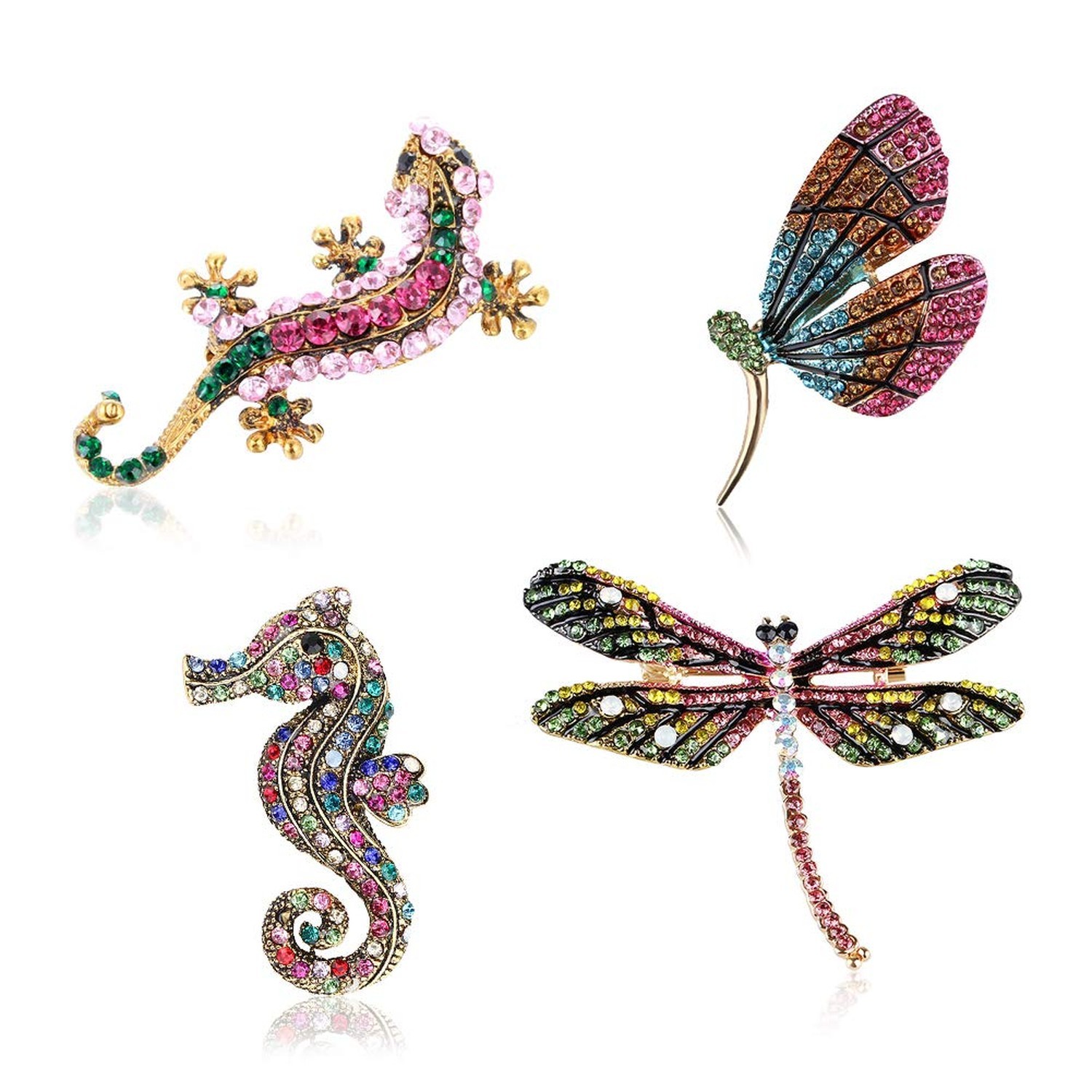 4 Pieces Fashion Colorful Enamel Brooch Pins Animals Brooch Pins Crystal Rhin...