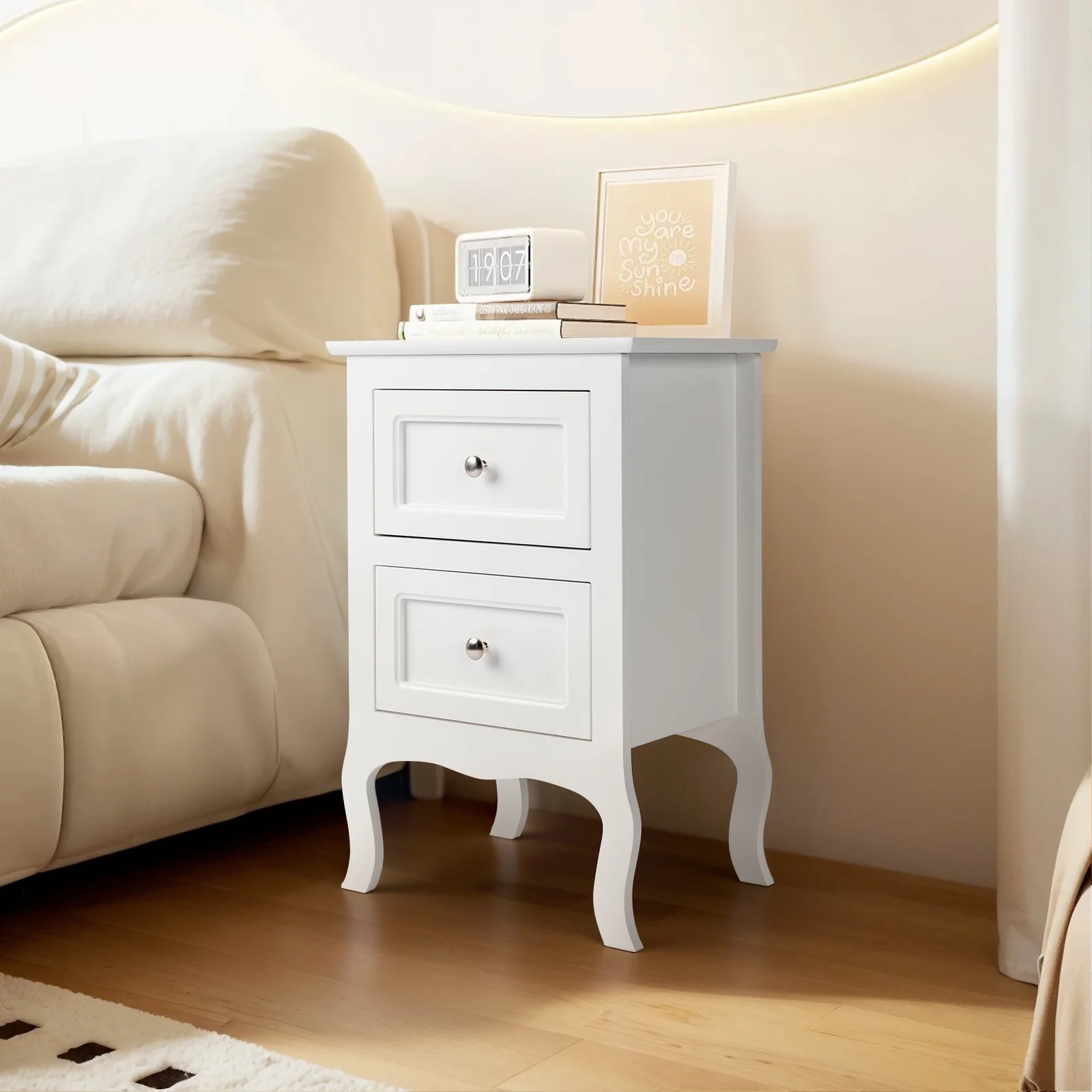 Set of 2 Nightstand, Side Table Night Table,White
