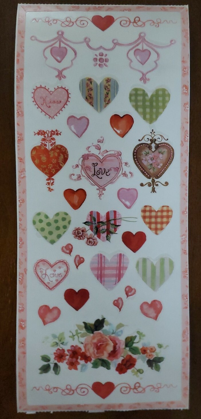 Vintage Tracy Porter sticker sheet, Fanciful Hearts, hearts and flowers