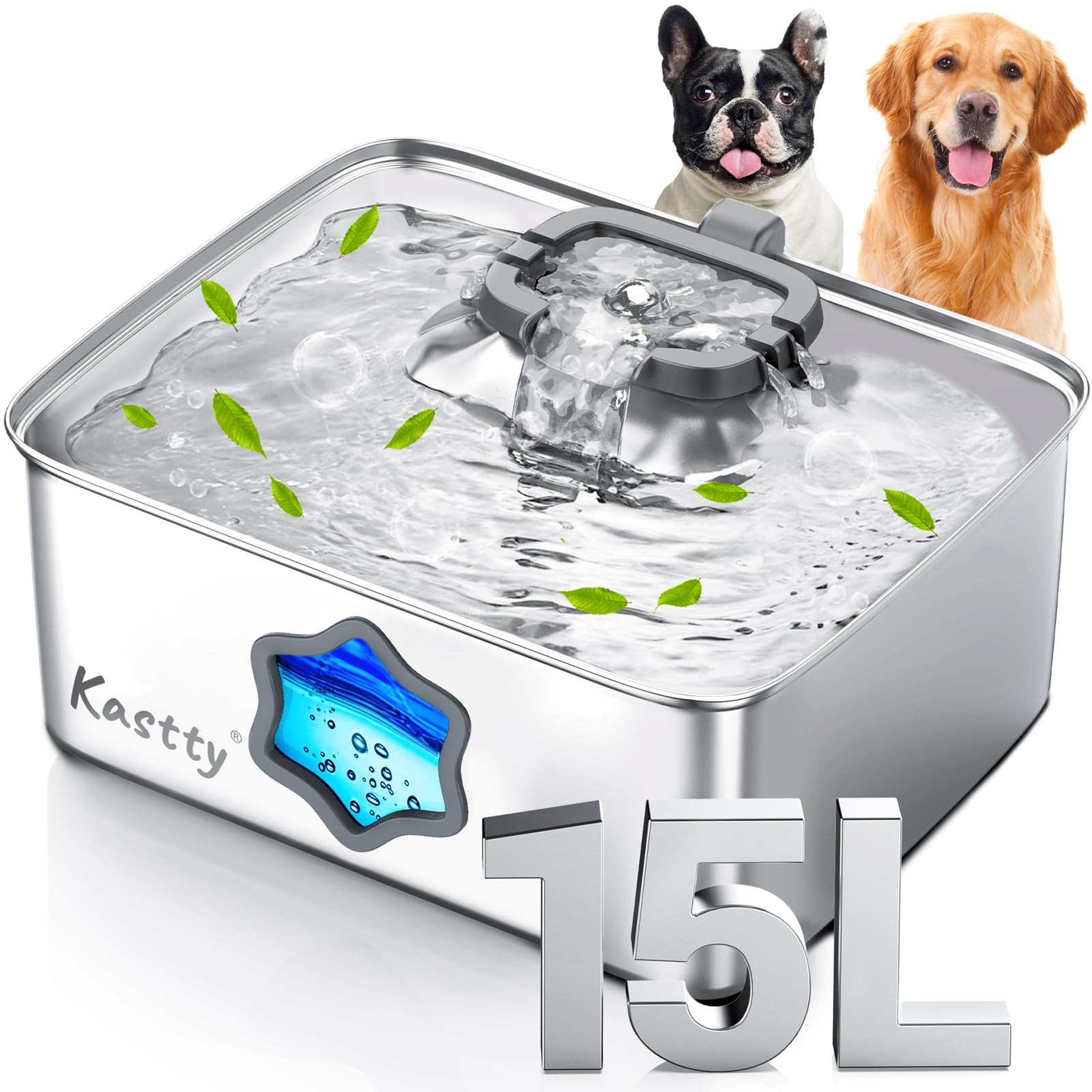 Large Dog Water Fountain, 15l/4gal Stainless Steel AUTO Pet Water Bowl Dispen...