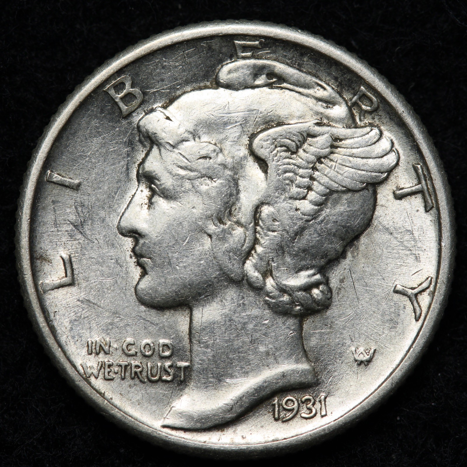1931 Mercury Silver Dime AU+ E259 USCN