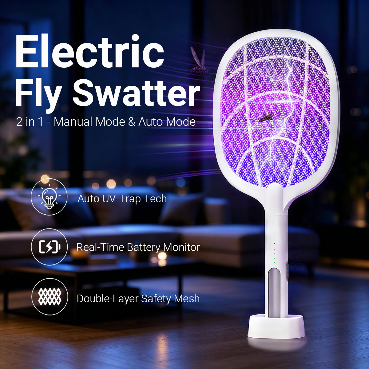 2-In-1 Electric Fly Swatter Racket, 3200V Bug Zapper Racket  (Pro/Standard)