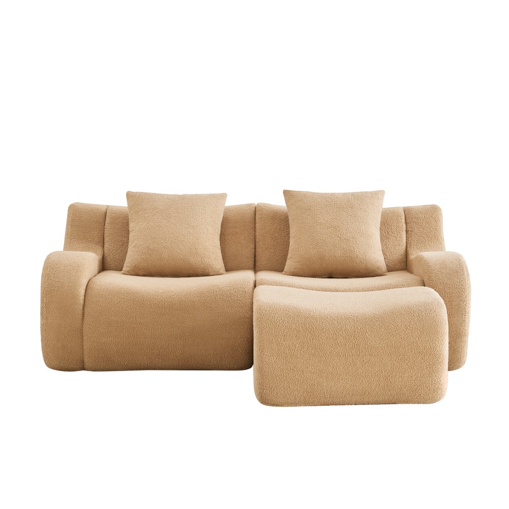 L-Shaped Teddy Fabric 2-Seat Sofa w/ Curved Armrests, No Assembly