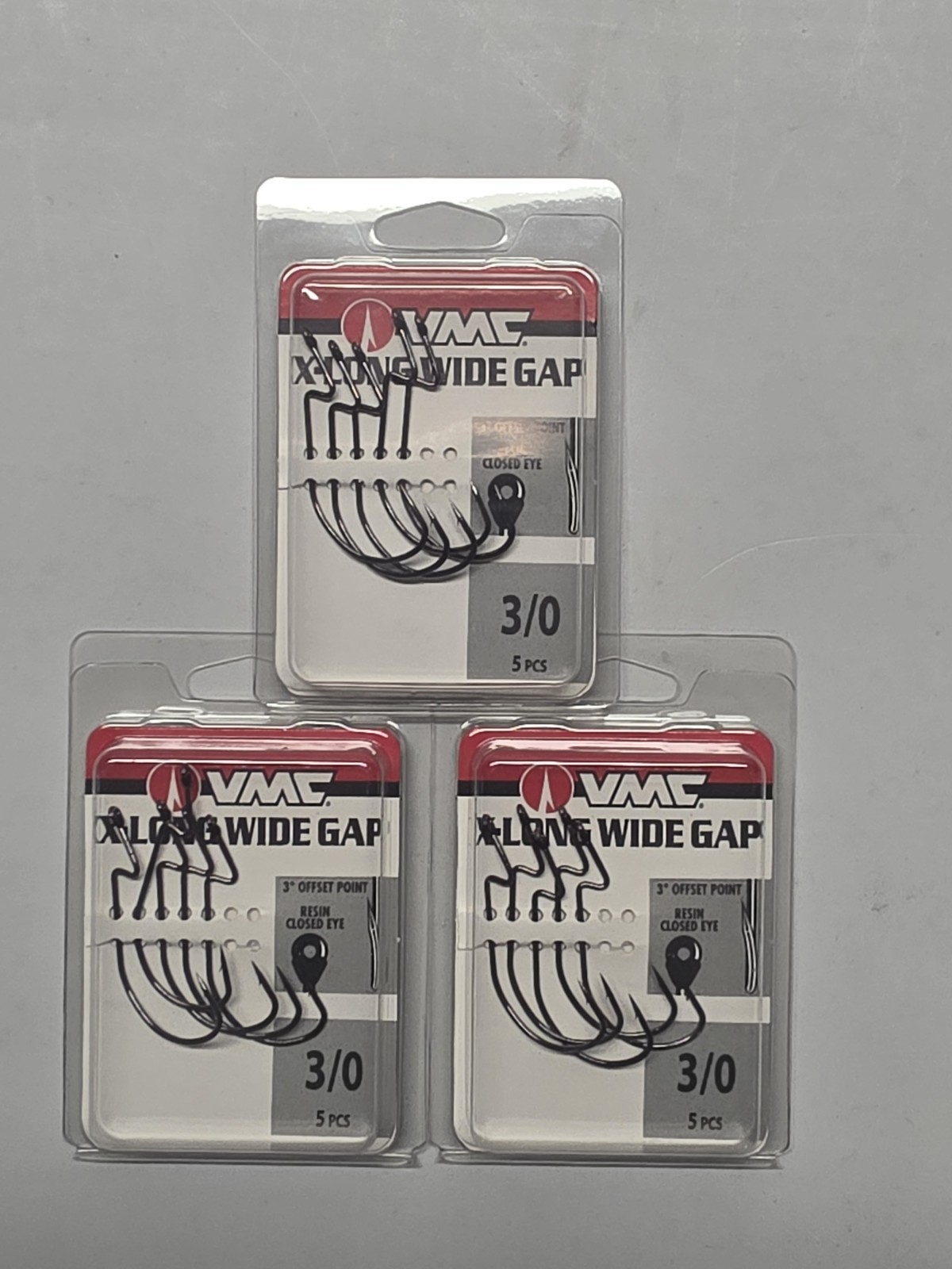 (LOT OF 3) VMC X-Long Wide Gap Hooks 3/0
