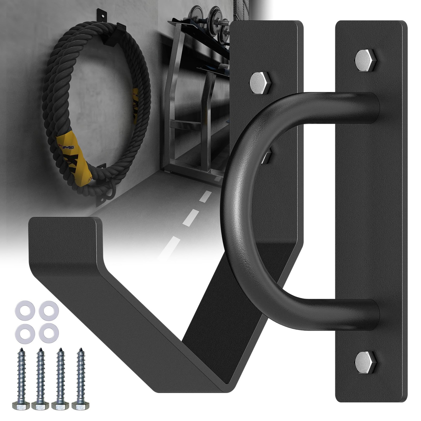 Heavy Duty Battle Rope Wall Anchor with Storage Hook Includes Screws & Washers