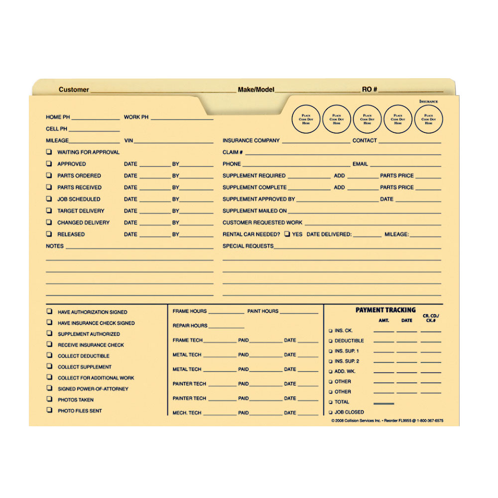 100ct IDEA Heavyweight 150lb Manila Job Jacket Folder FL9955 - Auto Repair Order
