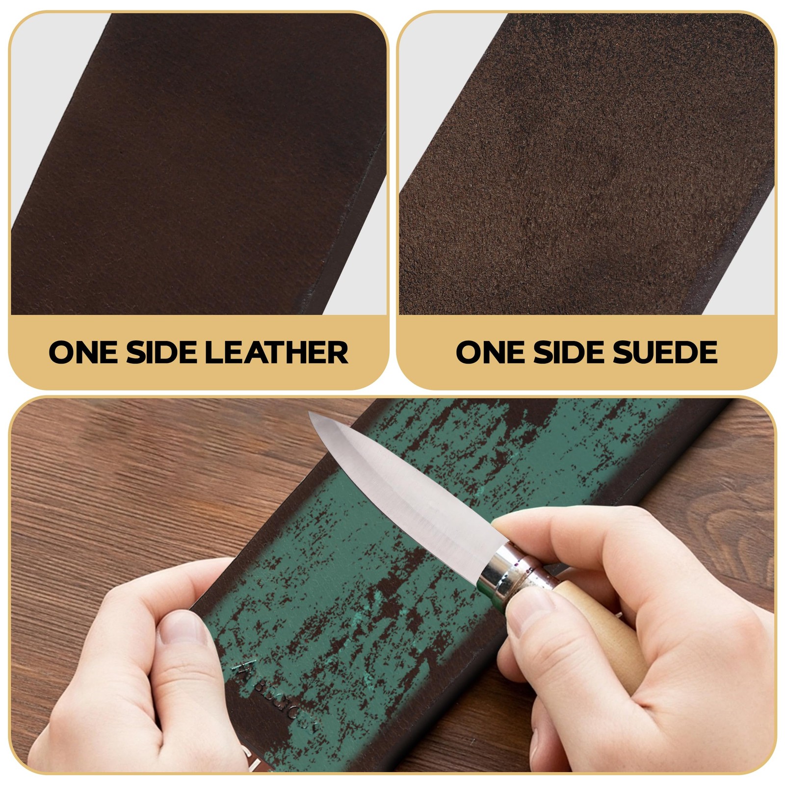 Leather Strop 3x8 Inch Buffing Block Honing Compound Knife Sharpening Tool