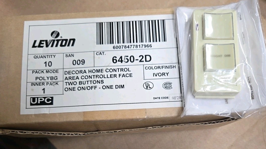 Leviton 6450-2D Decora Home Control Fave Two Buttons Ivory NEW