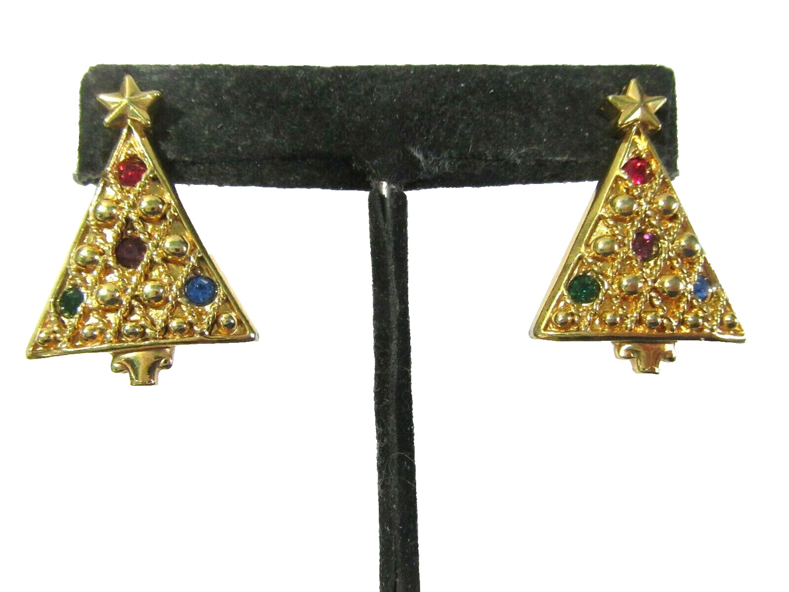 Pierced Earrings Christmas Tree Colorful Rhinestones