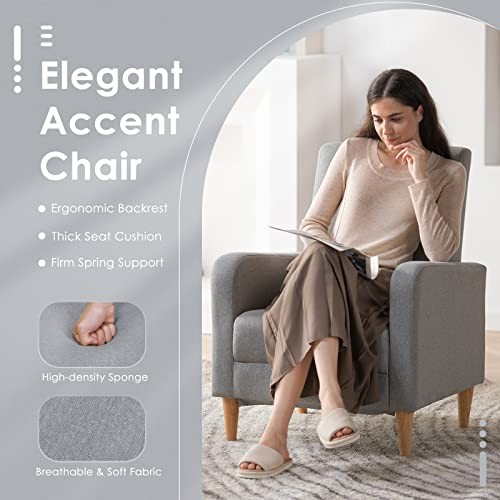 Accent Living Room Chairs Upholstered Arm Chair Set of 2 Light Grey Fabric