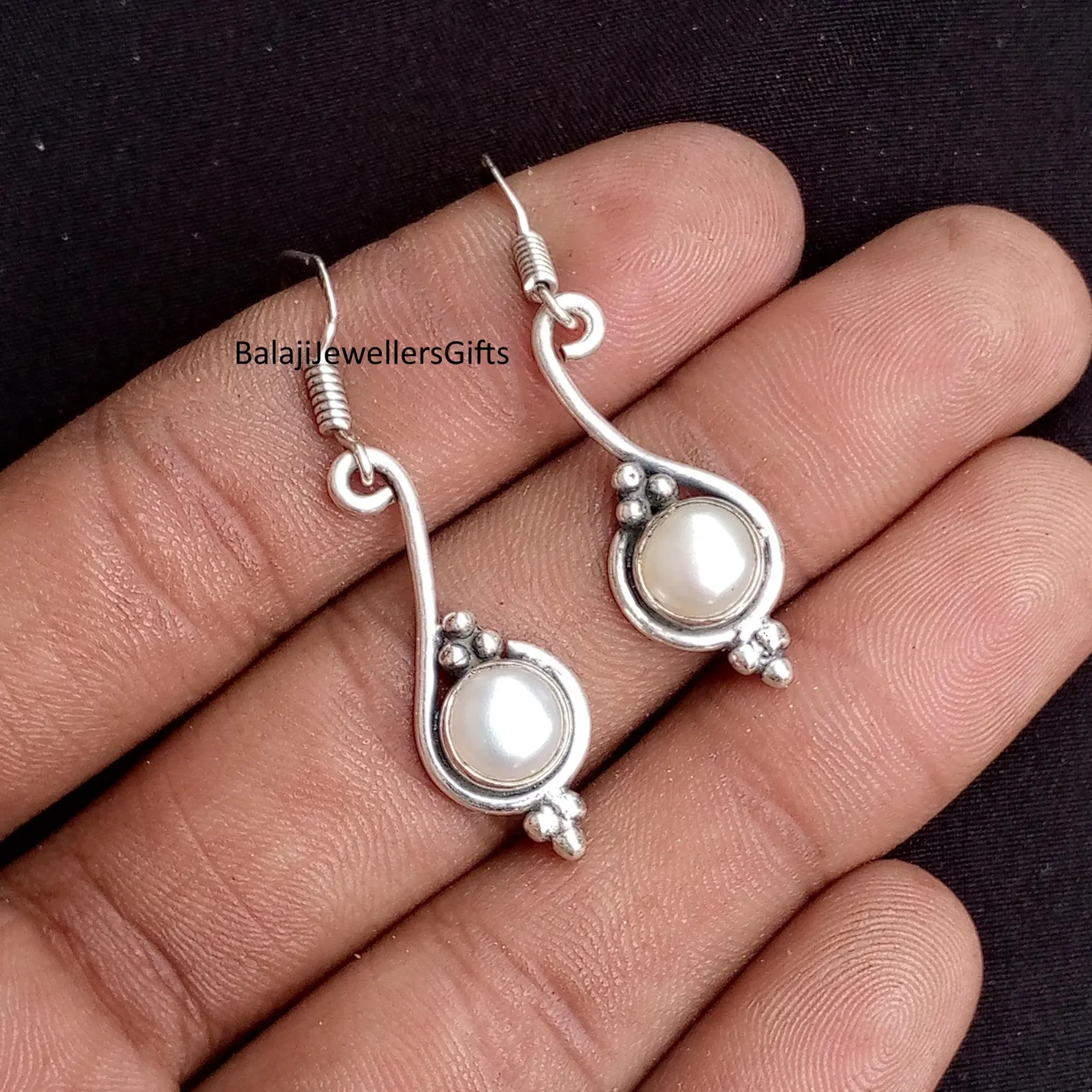 Pearl Gemstone Earring, 925 Sterling Silver, Handmade Woman Jewellery, Dangle