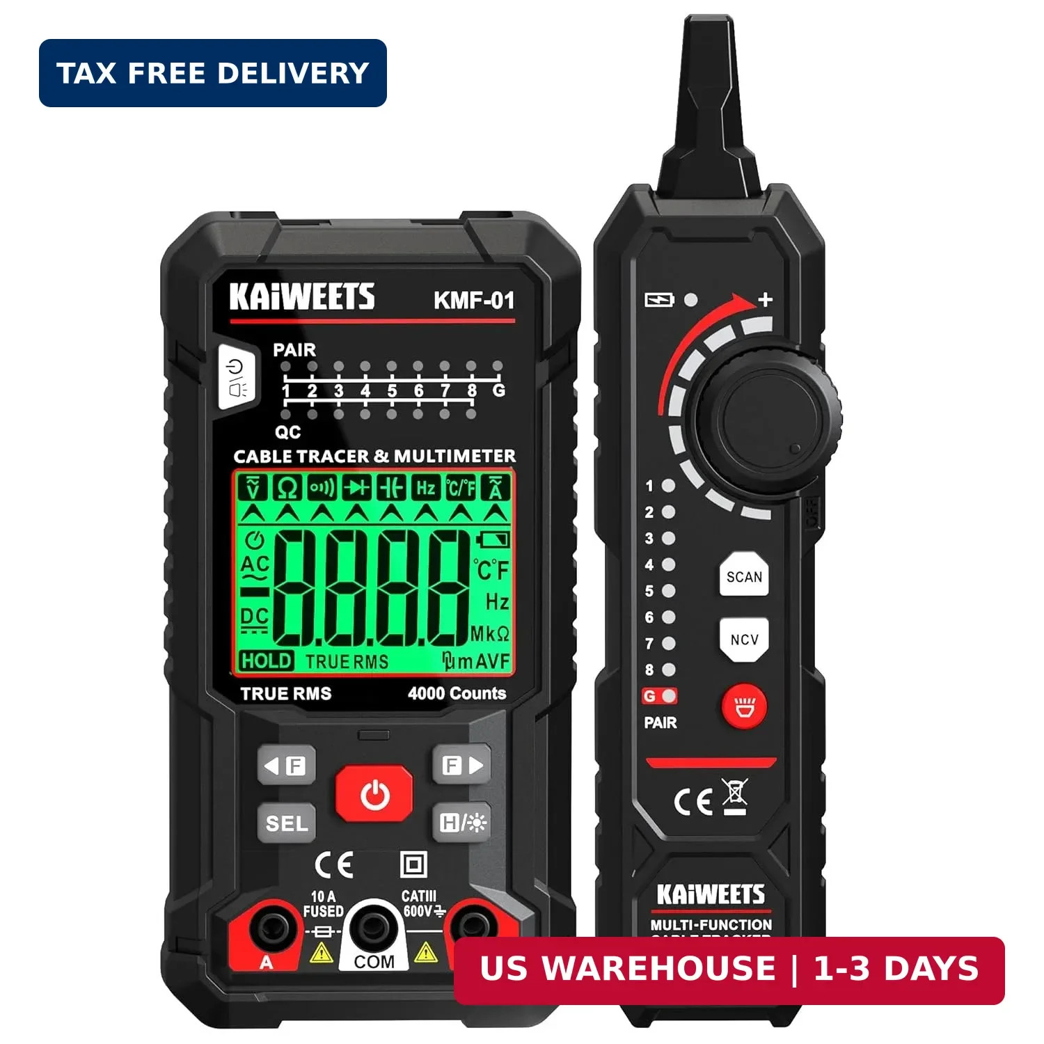 KAIWEETS 3-in-1 Multimeter & Cable Tracer Kit, Auto-Ranging Digital Multimeter w