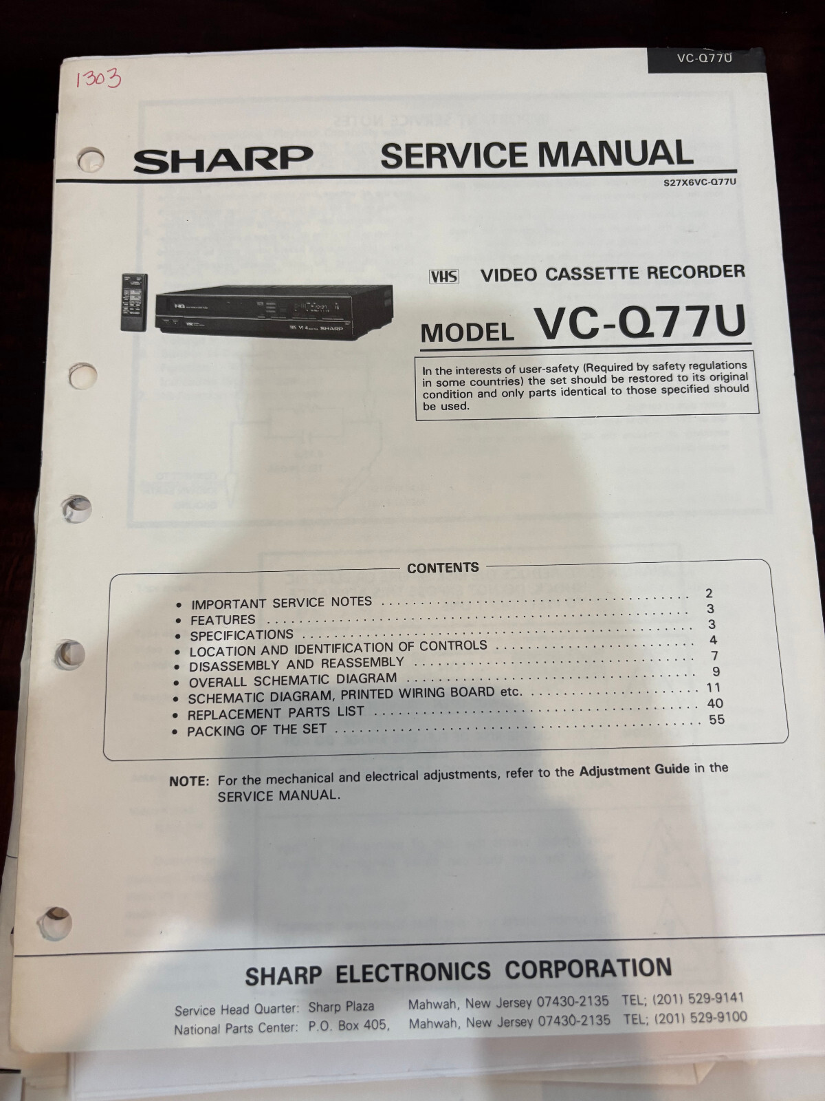 ORIG. SHARP VC-Q77U VCQ77U VCR Repair & Service Manual ORIGINAL