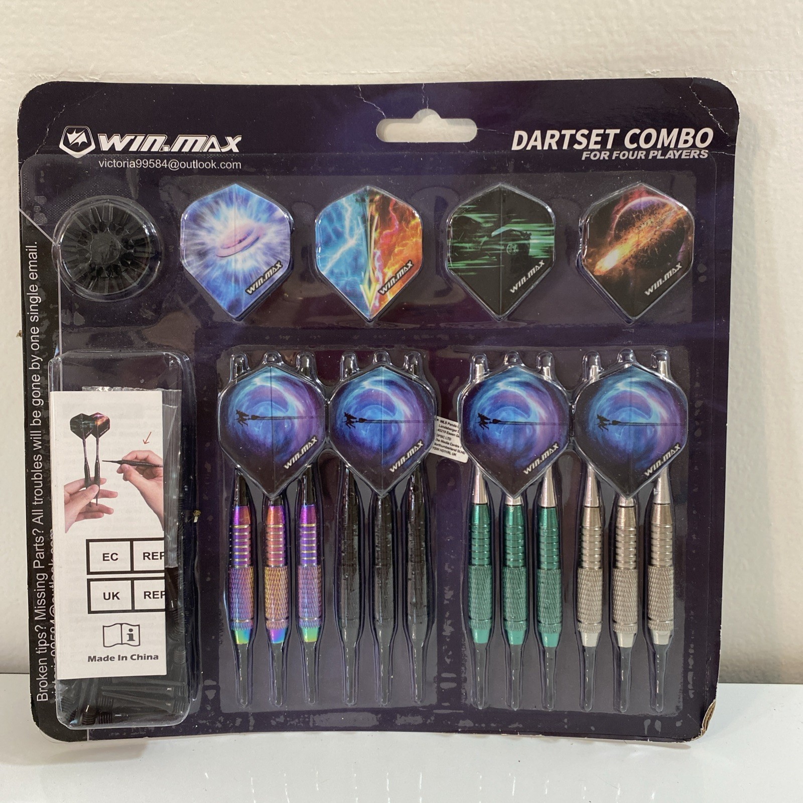 WIN.MAX Darts Plastic Soft Tip Set 12 Pcs 18 Gram with 100 Extra Tips NEW SEALED
