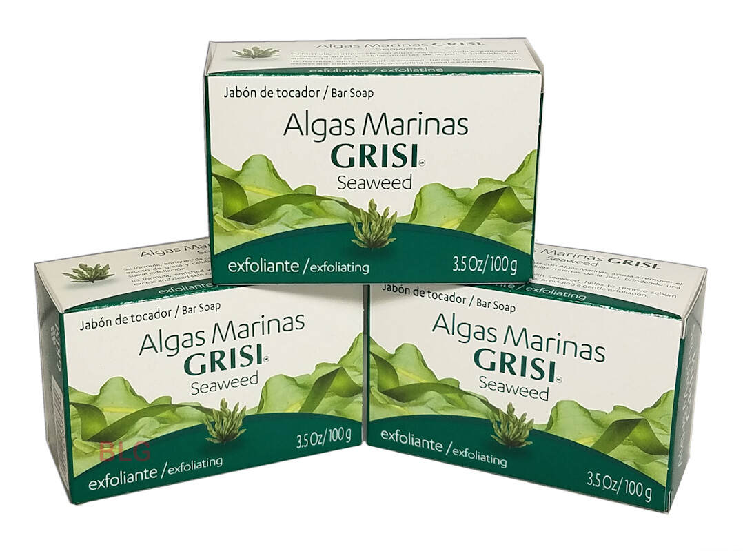 Grisi SEAWEED EXFOLIATING SOAP Scented 3.5oz Hand Bath Jabon Algas Marinas 3Bars