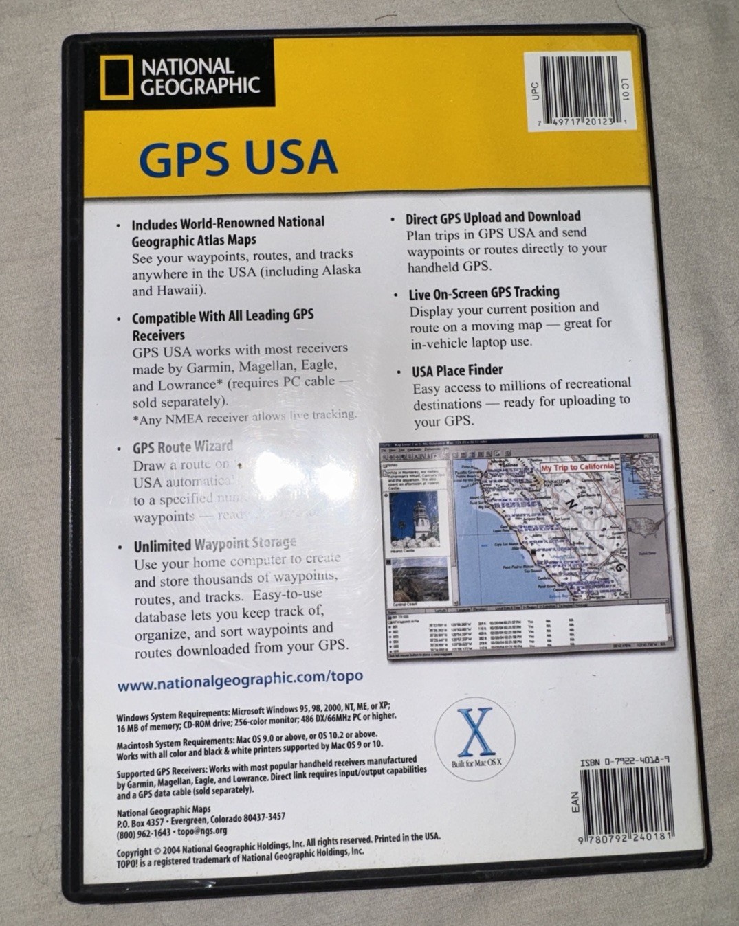 National Geographic GPS USA Trip Planning Mapping Software PC Mac CD-ROM 2004