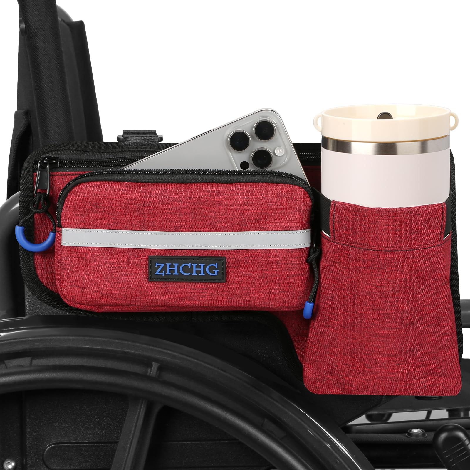 Upgraded Wheelchair Side Bag with Cup Holder, Wheelchair Armrest Pouch for Wa...
