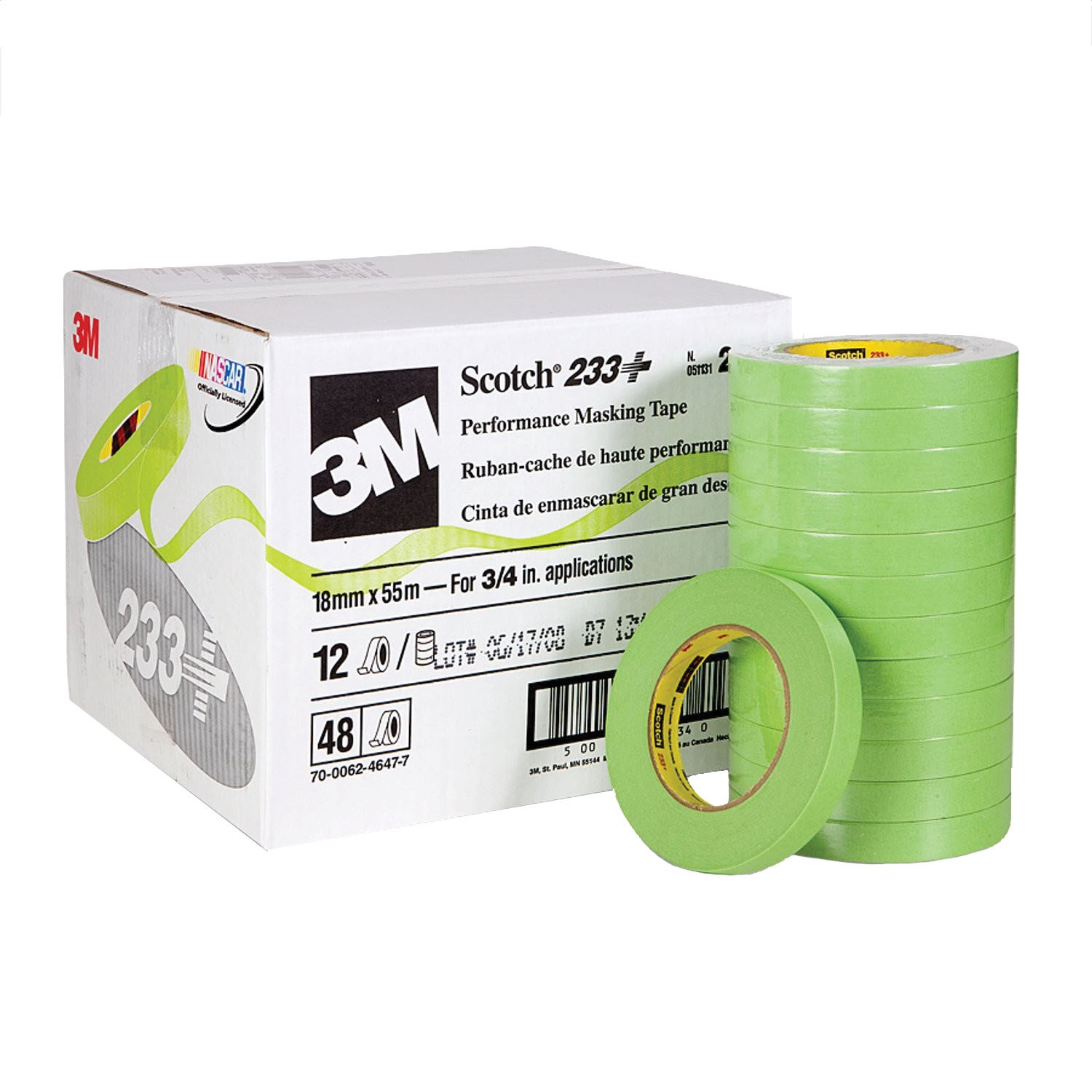 SCOTCH PREMIUM GREEN 3/4 IN TAPE 233+ 48/CS MMM-26334CS
