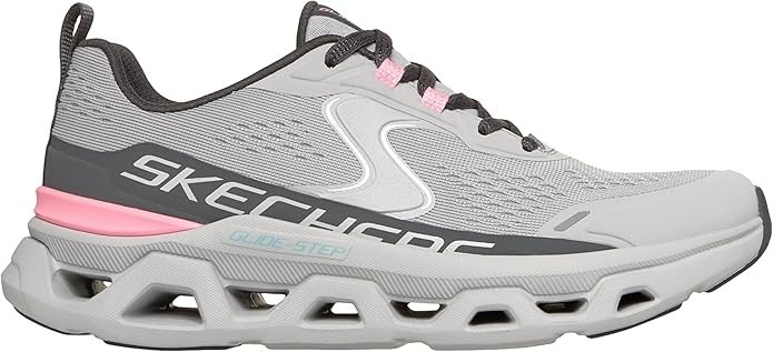 Skechers Women's Shoes Gray Pink Lace Up Glide Step cushioned Memory Foam 150519